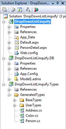 Visual Studio solution with Linquify, the Entity Framework, and a C# ASP .NET web application