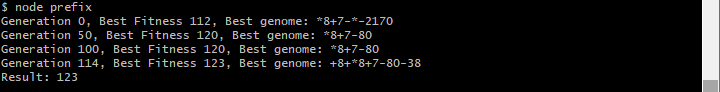 A different genetic algorithm to write a program that evaluates to the value 123