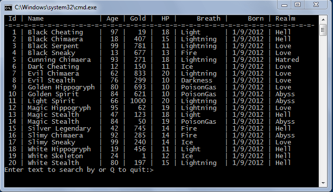 Display a list of dragons with the MongoDb Repository Pattern NoSQL C# ASP .NET