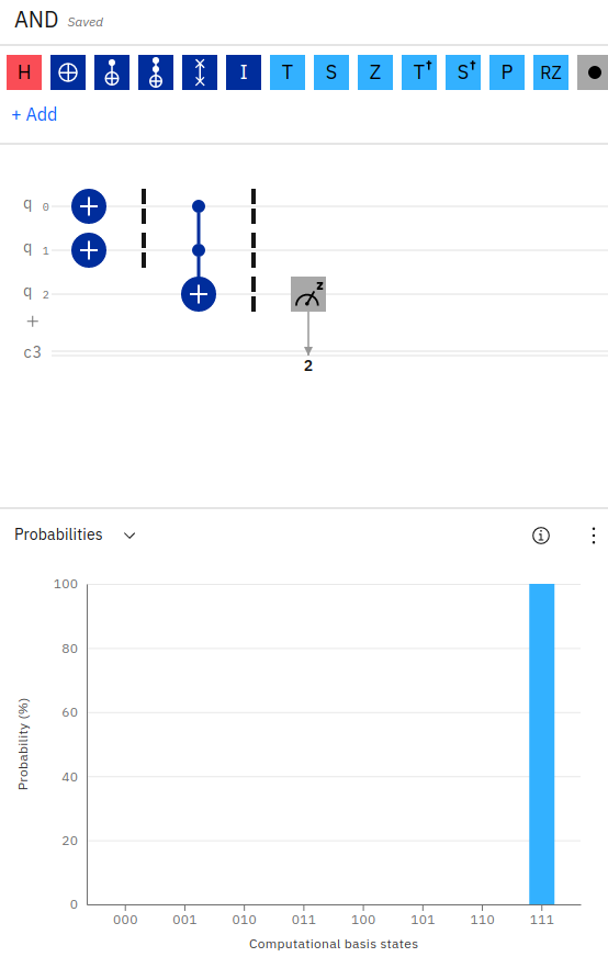AND gate in the IBM Quantum Composer