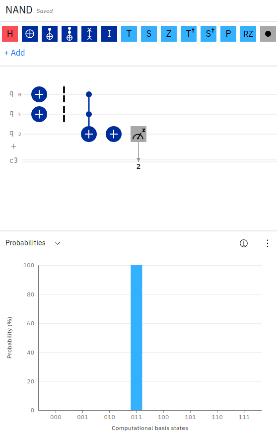 NAND gate in the IBM Quantum Composer