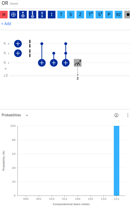 OR gate in the IBM Quantum Composer