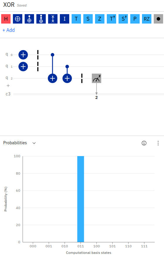 XOR gate in the IBM Quantum Composer