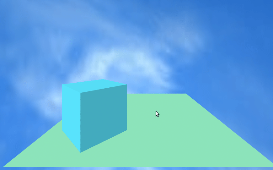A-Frame Hello World simple virtual reality scene with a sky of clouds.