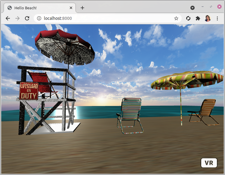 A virtual reality scene in the web browser, created from Unity 3D, rendered with A-Frame.